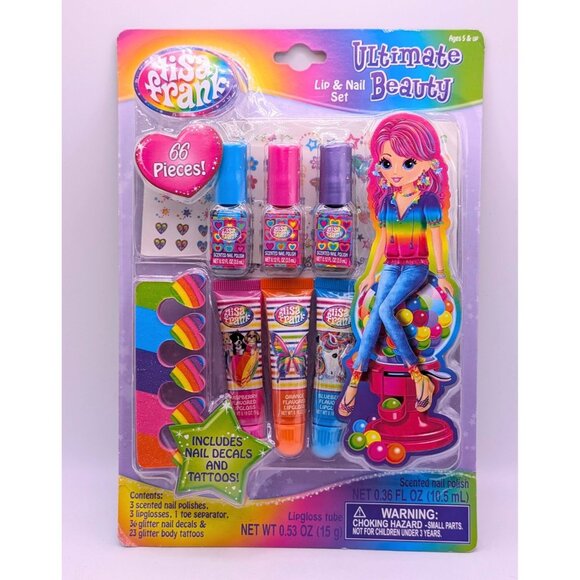 NEW Lisa Frank Ultimate Beauty Lip & Nail 66 Piece Set Gloss Polish Sealed Y2K - Picture 2 of 3